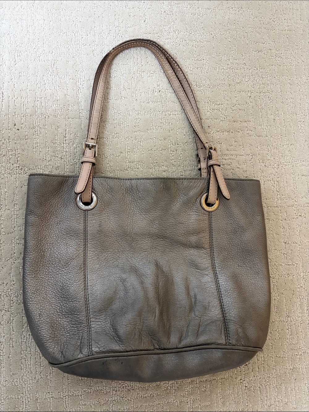 Michael Kors Leather Tote Bag in Taupe with Contrast Straps